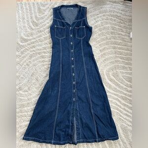 Contempo Casuals Nada Nuff Sleeveless Button-Front Dark Denim Maxi Dress